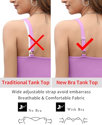 Image of V FOR CITY Women's Tank Top with Built in Bras Adjustable Wide Strap Padded Camisole Summer Cami Shirts