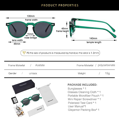 Image of Gleyemor Vintage Polarized Sunglasses for Men Round Sunglasses UV400 Protection Retro Hand-crafted Acetate Frame