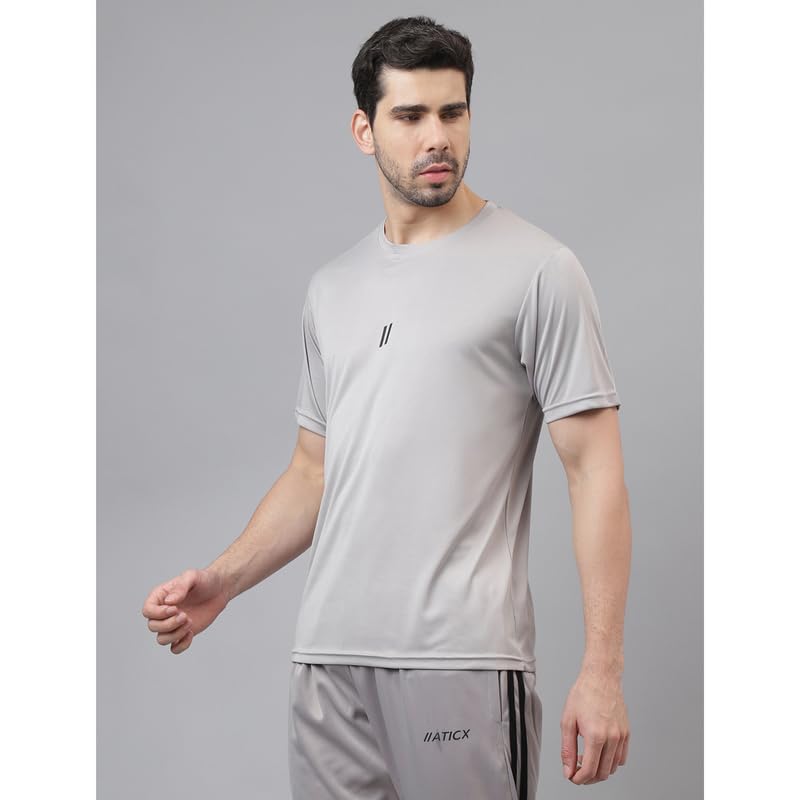 Image of ATICX Slim Fit Polyester Sports T-Shirt for Men - Round Neck Quick Dry Fit Half Sleeve Breathable Stylish Gym & Workout Tee - Lightweight Running Cycling Football Swimming Training Sportswear Top