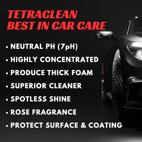 Image of Tetraclean Premium Car Shampoo | PH Neutral Formula | Thick Highly Concentrated Liquid Cleans Dirt, Grime | for Bucket, Foam & Snow Foam Wash | Home & Commercial Use | Rose Scented / 5 L