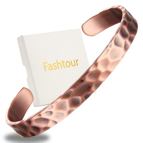Fashtour Pure Copper Bracelet Copper Bracelet for Men & Women 100% Solid Raw & Uncoated Handmade Hammered Tibetan Cuff Bangle (Copper079)