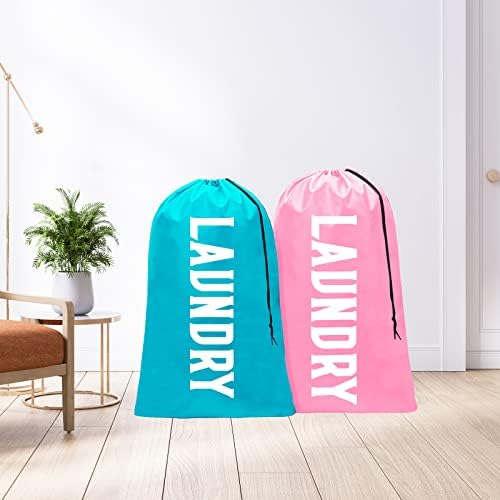 Nidoul 2 Pack XL Laundry Bags, Drawstring Closure Dirty Clothes Bag Organizer, Heavy Duty Large Laundry Bag, Durable Rip-Stop Bags for Camp Travel, Machine Washable 24" x 36" (Pink & Blue)