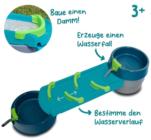 AquaPlay Mudway Run - kombinierte Wasser- und Sandspielbahn, 1,5m Wasserbahn mit Schleusen, Becken und Schiebern, flexibles Stecksystem, wetterfestes, naturverbundenes Outdoor-Wasserspiel, ab 3 Jahren