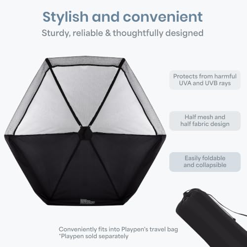 Image of Dream On Me Onyx Playpen Canopy Top, Sun Shade that Blocks Up to 98% UVA /UVB Rays, Breathable Mesh, Removable Tent Top Accessory for Onyx Playpen, Black