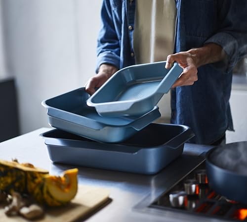 Joseph Joseph Nest Bakeware and Roasting Pan, Carbon Steel Baking Pan with Non-Stick Coating, Easy-Pull Handles, Organized Kitchen Storage, Medium, Blue - image 3