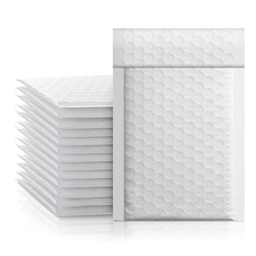 Fuxury Fu Global 4x8" 50Pcs Poly Mailers Bubble Padded Set #000 for Lip Glosses, Colored Shipping Bubble Cushion Wrap Mailers Envelopes Bulk, Poly mailer Bags for Shipping/ Packaging- White