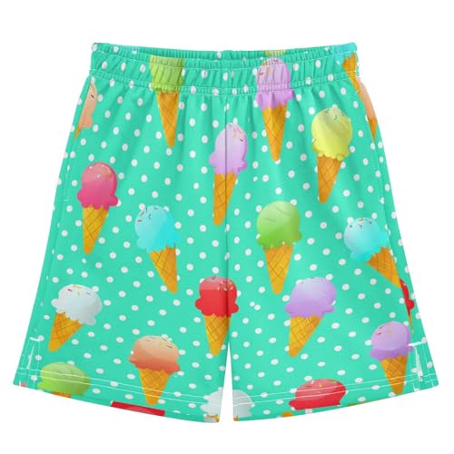 J JOYSAY Polka Dot Icecream Teal Boys Athletic Shorts Kids Youth Casual Shotrs with Pockets Elastic Waistband
