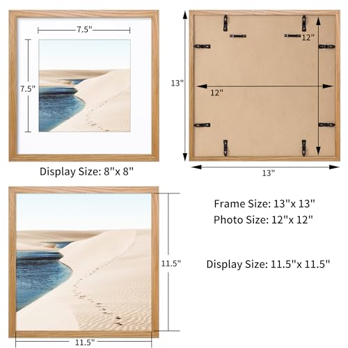 Axeman 12x12 Picture Frame with Mat for 8x8, Solid Oak Wood Square Picture Frame with Tempered Glass, Natural Wooden 12x12 inch Photo Frame for Wall Home Decor Art Photo and Prints, Natural - Image 4