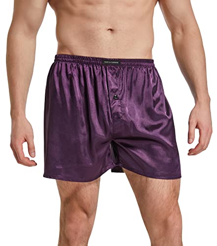 Men's Satin Boxer Briefs Pack, Silk Feeling Sleep Shorts with Fly Underwear2