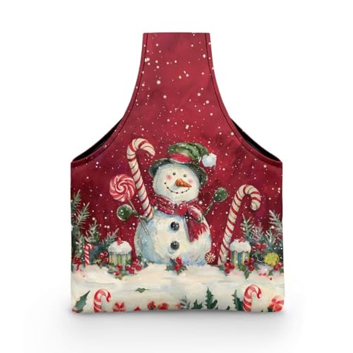 Image of KUIFORTI Snowman Candy Crochet Bag Yarn Storage Tote Christmas Knitting Bag and Totes Organizer for Crocheting on The Go Portable Size S