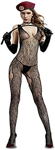 DREAMEL Women's Sexy Jacquard Mesh Broken Hole Jumpsuits Sleeveless Body Stocking with G-string