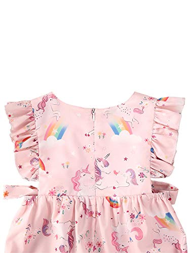 Infant Toddler Baby Girl Romper Rainbow Unicorn Printing Ruffle Bodysuit One Piece Jumpsuit Onesie Spring Summer Clothes Outfit (Pink, 12-18Months) #TOP4