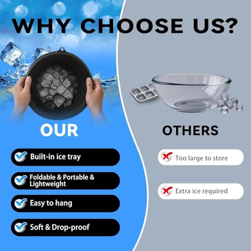 Image of Glivary Face Bowl for Ice with Built-in Icetray, Portable Foldable Silicone Ice Facial Bowl, for Home Ice Bath Facial, Black