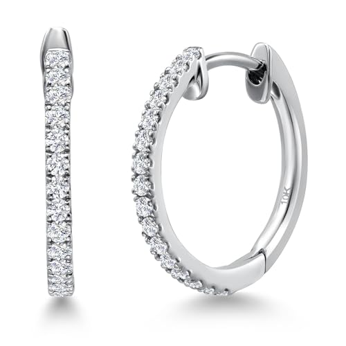 Gem Stone King 1/4 Cttw Solid 10K White Gold Lab Grown Round Cut Diamond Hoop Earrings | Gold Earrings For Women | G-H Color | VS-SI Clarity | 18MM = 0.70 Inch