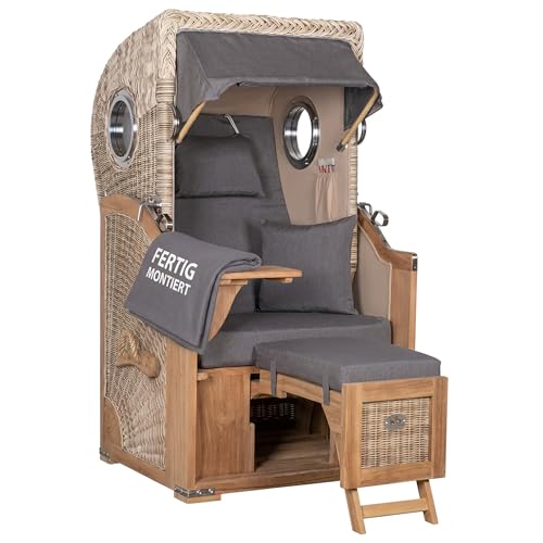 MR. DEKO® Strandkorb Düne Single Teak 1-Sitzer...