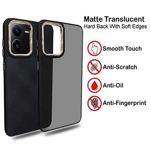 Image of A rtistque Frosted Translucent Back Cover Case for Vivo V25 5G | Electroplated Chrome Ring | Raised Camera Edges for Protection | Smooth Sides TPU - Black