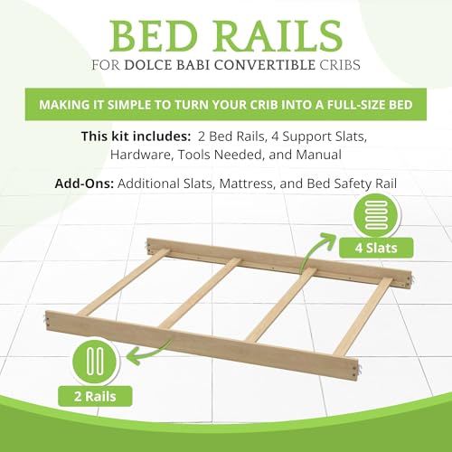 Image of Full-Size Conversion Kit Bed Rails for Dolce Babi Convertible Cribs - Solid Wood Rail - Toddler and Adult Rail for Full-Size Beds - Essential Nursery & Baby Furniture (Unfinished)