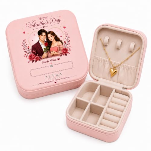Image of Personalized Jewellery Box for Women with Custom Name & Anti Tarnish Heart Pendant Necklace | Valentine's Gift for Girlfriend | Romantic Gift for Wife | Birthday Gift