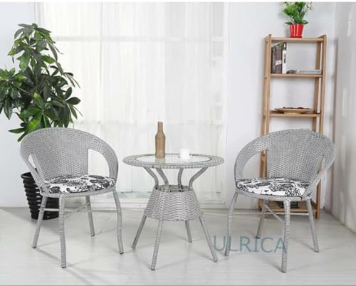 Image of 2+1 Outdoor Indoor Patio Furniture Sets Rattan Wicker Chair Patio Set Bistro Set Conversation Set Balcony Outdoor Garden Furniture Chair (Silver and Multicolor Cushions)