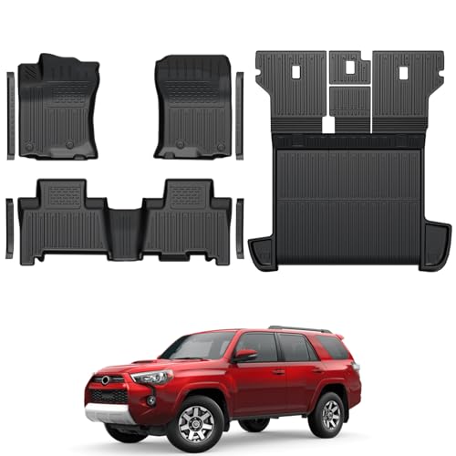 GALVAGNITE Floor Mats for Toyota 4Runner 2013-2024 All Weather Floor Mats Trunk Cargo Liner with Backrest Protectors Accessories and Door Sill Guards Accessories Full Coverage Set (Only Fit 5 Seats)