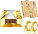 Likpikin 100 Pack Chocolate Bar Wrappers with Thick Paper Backing,Come with Ribbon,6' X 7.5', Gold Foil Candy Wrappers, Homemade Individual Wrapping Sheets,Durable,Wrinkle-Free (Gold-with Ribbon)