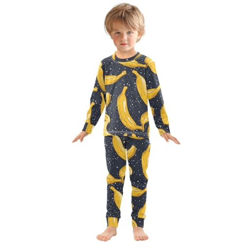 Pajama Sets Long Sleeve Banana Pattern on Dark Background Soft Comfy Sleepwear 2 Piece PJS 3-8T2