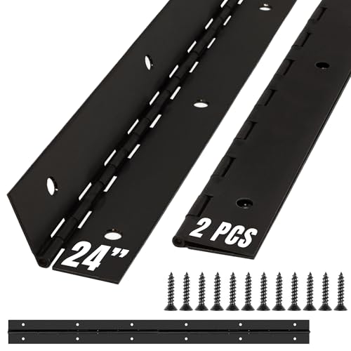 ALBO 24 Inch Black Heavy Duty Piano Hinge Continuous Stainless Steel 304 (2-Pack) Surface Mount Cabinet Hinges Matte Black 24x2 for Server Rack Display Case & Workshop Bench