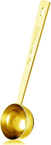 Cuchara de café molido dorada para café molido, 2 cucharadas, cuchara medidora de acero inoxidable, 2 cucharadas de mango largo, cuchara de café