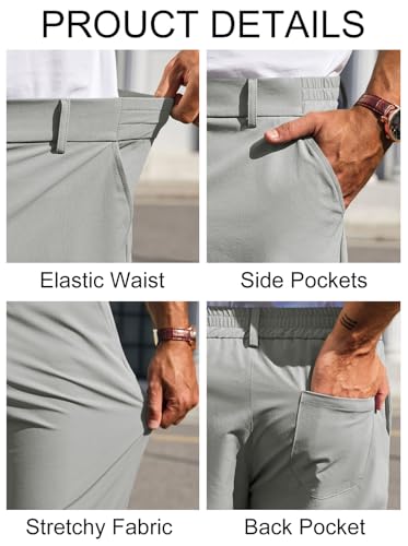 Image of Runcati Mens Stretch Golf Pants Casual Dress Pants Work Trousers | Slim Fit, Quick Dry, Lightweight, Comfy, Slacks, Pockets, Elastic Waist, Tapered, Cropped, 30 inch, 29 inch, Chino