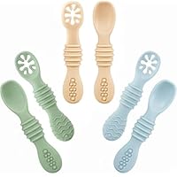 PandaEar Silikon Babylöffel Lernlöffel blw Löffel, 6 Stück Weich Esslernlöffel Baby Löffel Brei ab 4 6 Monaten zum Selber Essen, BPA frei Breilöffel Baby Spoon Self Feeding, Blau Grün Beige
