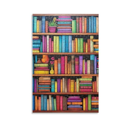 Pinturas murales de estante de libros cuadros decoracion dormitorio poster lienzo 50x75