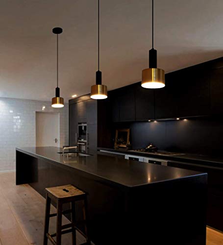 Modern Mini Pendant Light With 4W Led Bulb, One-Light Adjustable Metal Pendant Lighting Fixture For Kitchen Island Cafe Bar, Gold And Black #TOP4