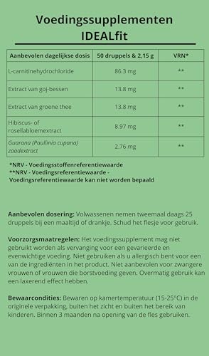 IDEALFIT tropfen von Idealica 100% natürliche Tropfen zum Abnehmen | Gewichtskontrolle und Appetitunterdrückung | L-Carnitin | Goji-Beeren | 20ml