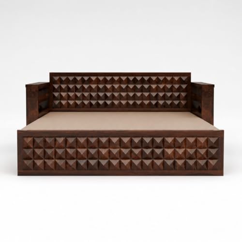 Image of Kunjal Furniture Solid Sheesham Wood Sofa Cum Bed with Storage for Living Room | 3-Seater Convertible Sofa Bed | Handmade Wooden Furniture (Walnut, Diamond)
