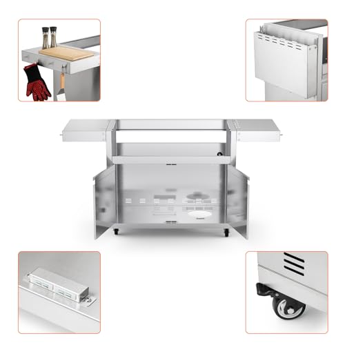 Stainless-Steel-Grill-Cart-for-Hygrill-5-Burner-Built-in-Gas-Grill-Outdoor-Kitchen-Island-with-Foldable-Side-Shelves-and-Storage-Cabinet Stainless Steel Grill Cart for Hygrill 5 Burner Built in Gas Grill Outdoor Kitchen Island with Foldable Side Shelves and Storage Cabinet