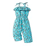 Generisch Mädchen-Spielanzug-Overall für Kleinkinder, Sommer, Leopardenmuster, Riemchenbund, gerüschter Saum, Verspieltes Outfit für lässige Partys im Freien (Blue, 1-2 Years)