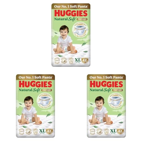 Image of Huggies Natural Soft Premium Baby Diaper Pants, Our No.1 Soft Pants, Extra Large (XL) Size (12-17 Kgs), Pack of 126 diapers | Cloud Softness All over with India's 1st Cloud Touch BeltTM