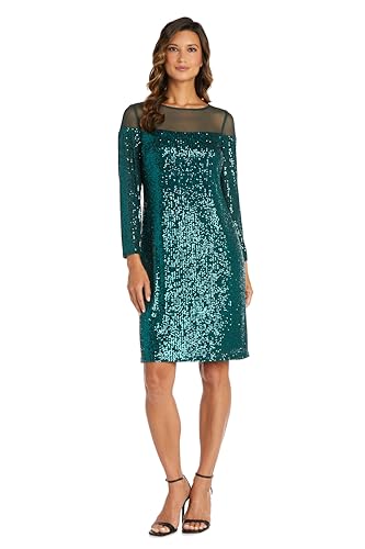 R&M Richards Women's Sequin Illusion Sheath Dress W/Long Sleeves & Sheer Yoke - Party & Evening Wear