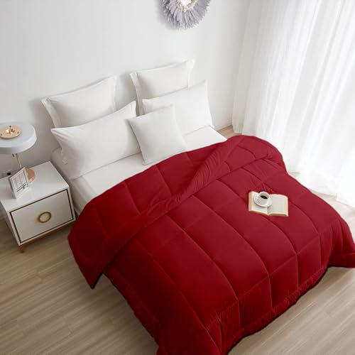 Image of Razzai All-Season Comforter 110 GSM Super Soft & Lightweight Double Bed Queen Size (90 inch x 90 inch Inches /228cm x 228cm) Burgundy Microfiber