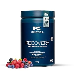 Kinetica Sports Recovery Powder – Wild Berry Flavour | 20 Servings/1.5kg | 2:1 Carbohydrates to Protein Isolate Ratio | Gluten-Free Post Workout Drink | Muscle Repair & Energy Store Replenisher