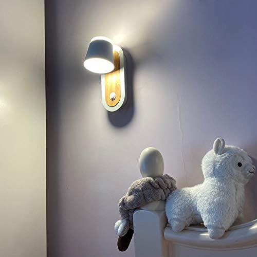 LED Wall Sconces Surfaced Mount Hotel Bedroom Bedside Reading Light Fixture Adjustable Directional On/Off Switch White+ Wood Grain