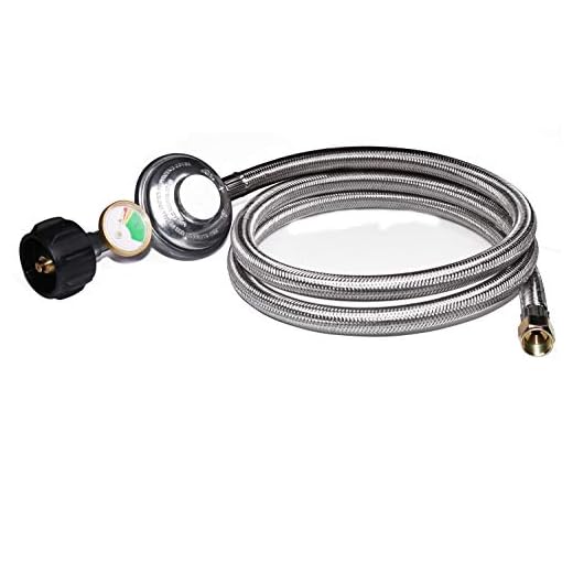 DOZYANT 5 Feet Propane Regulator Hose Replacement with Propane Tank Gauge, Stainless Steel Braided Hose for Burner Stove, Gas Water Heater, Forced Air Heater, Smoker, Burner