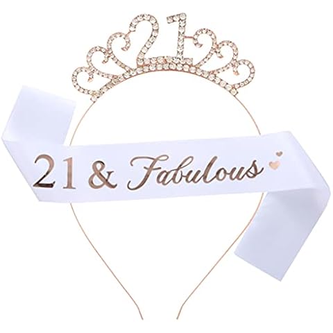 GWAWG Crystal Crown and Strap Set Girls Birthday Gift Tiara and Sash Women Party Supplies (21 Years Old) Cover
