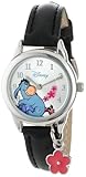 Disney Women's WTP053 Eeyore Black Leather Strap with Flower Charm Watch
