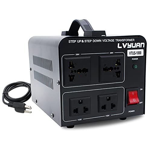 LVYUAN Voltage Transformer Converter 1000 Watt Step Up/Down Convert from 110-120 Volt to 220-240 Volt and from 220-240 Volt to 110-120 Volt with 2 US outlets, 2 Universal outlets, Circuit Breaker