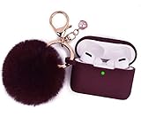 Airpods Pro Case, Filoto Airpod Pro Case Cover for Apple AirPods Pro Wireless Charging Case, Cute AirPods 3 Case Silicone Protective Accessories Keychain/Pompom/Strap 2020 Spring (Burgundy pro)