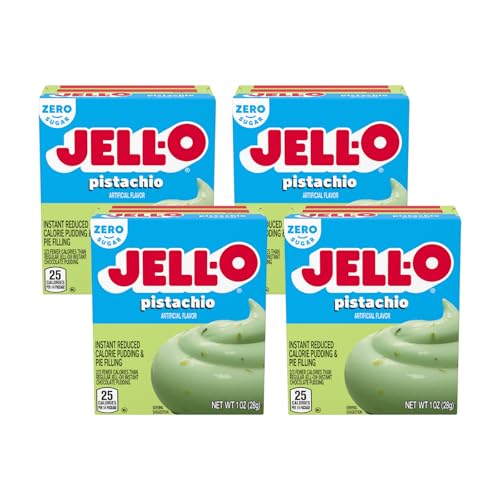 Image of Jell-O Zero Sugar Instant Pudding & Pie Filling Mix, Pistachio Flavor, Fat Free Reduced Calorie Dessert for Baking, Pies & No-Bake Recipes, 1 oz (Pack of 4)