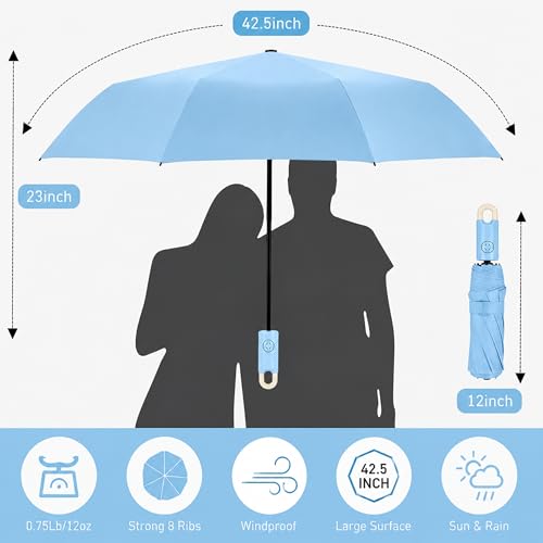 Image of AYSIS UV Umbrella with Novelty Clip Handle, Travel Umbrellas for Rain and Sun Windproof Compact, Automatic Open Close, 8 Ribs, Portable Umbrella for Men and Women