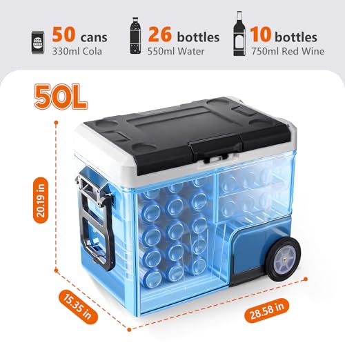 Image of OLIXIS Portable Car Refrigerator, 53QT Dual-Zone Electric Cooler for Vehicles with Wheels & Cutting Board, -4℉-68℉ Freezer Smart Control via Bluetooth, Battery Protection, 12 /24V DC & 100-240V AC