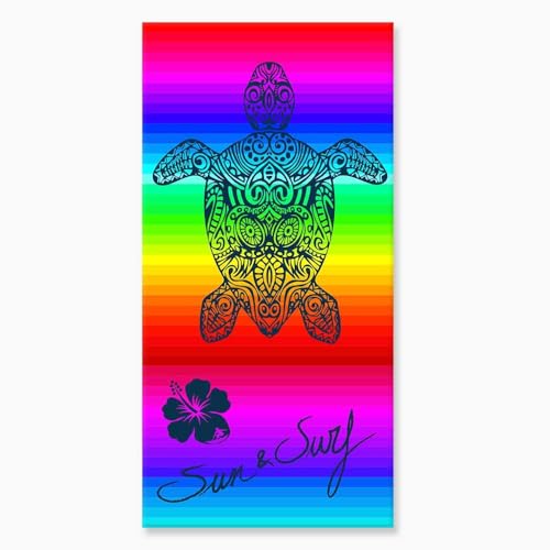 Alpes Blanc Drap de Plage Tortue Multicolore 90x170 cm - Serviette de Plage 100% Coton égyptien, Douce et absorbante, Style Tribal